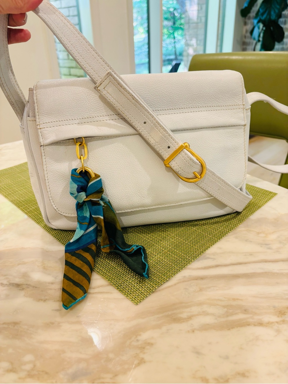 White Leather Crossbody Bag with Gold Hardware